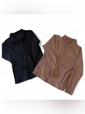 Freely ribbed zip up long sleeve jacket thumb holes tan brown and black bundle